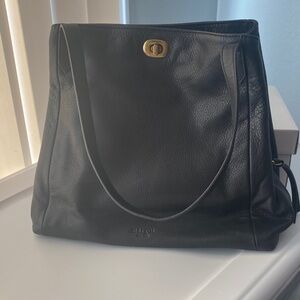 Margot soft supple Black Leather Elegant Tote with Gold Accent